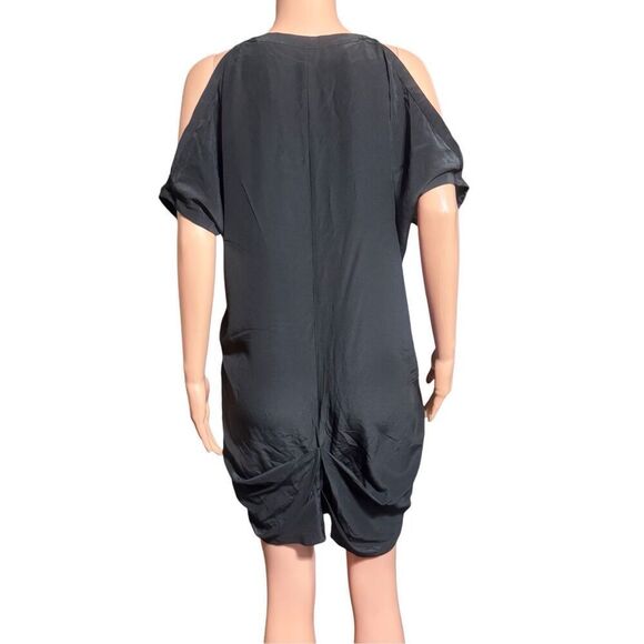 Loose fit v neck flutter sleeve short dress Black S - Picture 6 of 7